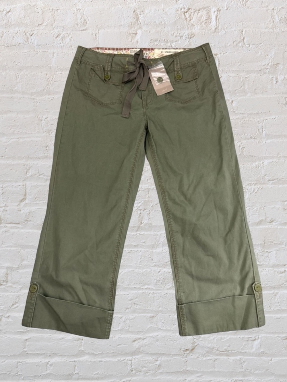Anthropologie 2007 G1 Capri Pants Flap Pockets Cropped Pants Olive Green NWT